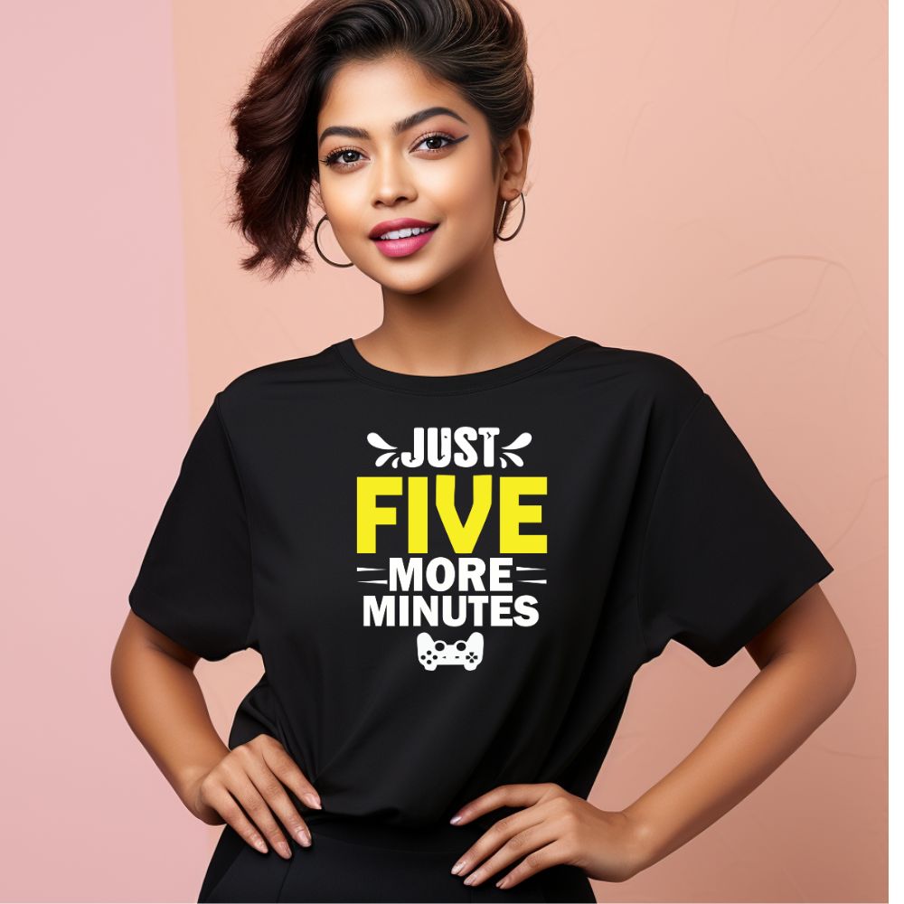 Women's Just Five More Minutes Graphics Printed Oversized T-Shirt Main image