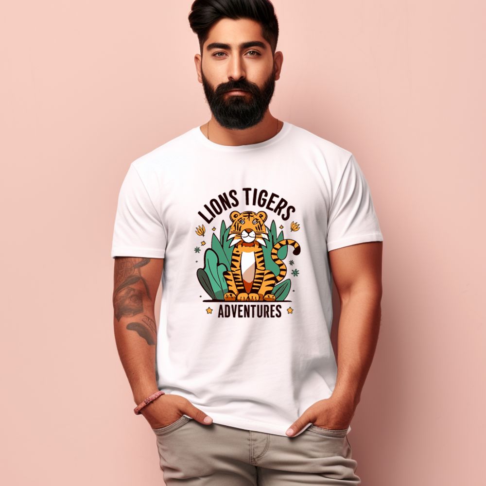 Men's Lions Tigers Adventures Design Printed T-Shirt