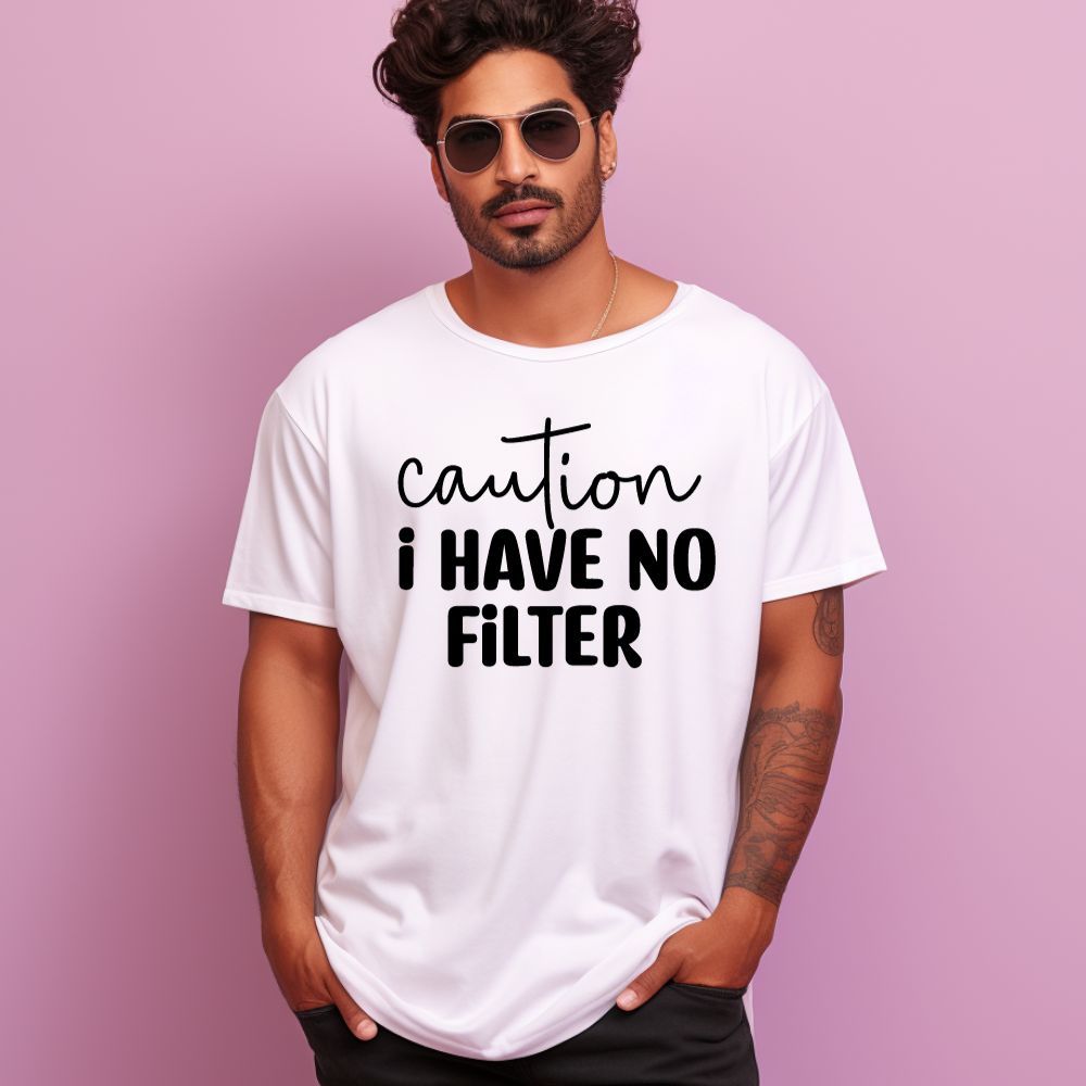 Men's Caution I Have No Filter Design Printed Oversized T-Shirt Main image