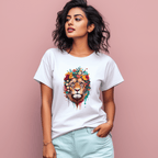 Women's Floral Lion Graphics Printed T-Shirt