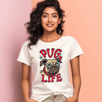 Women's Pug Life Design Printed T-Shirt
