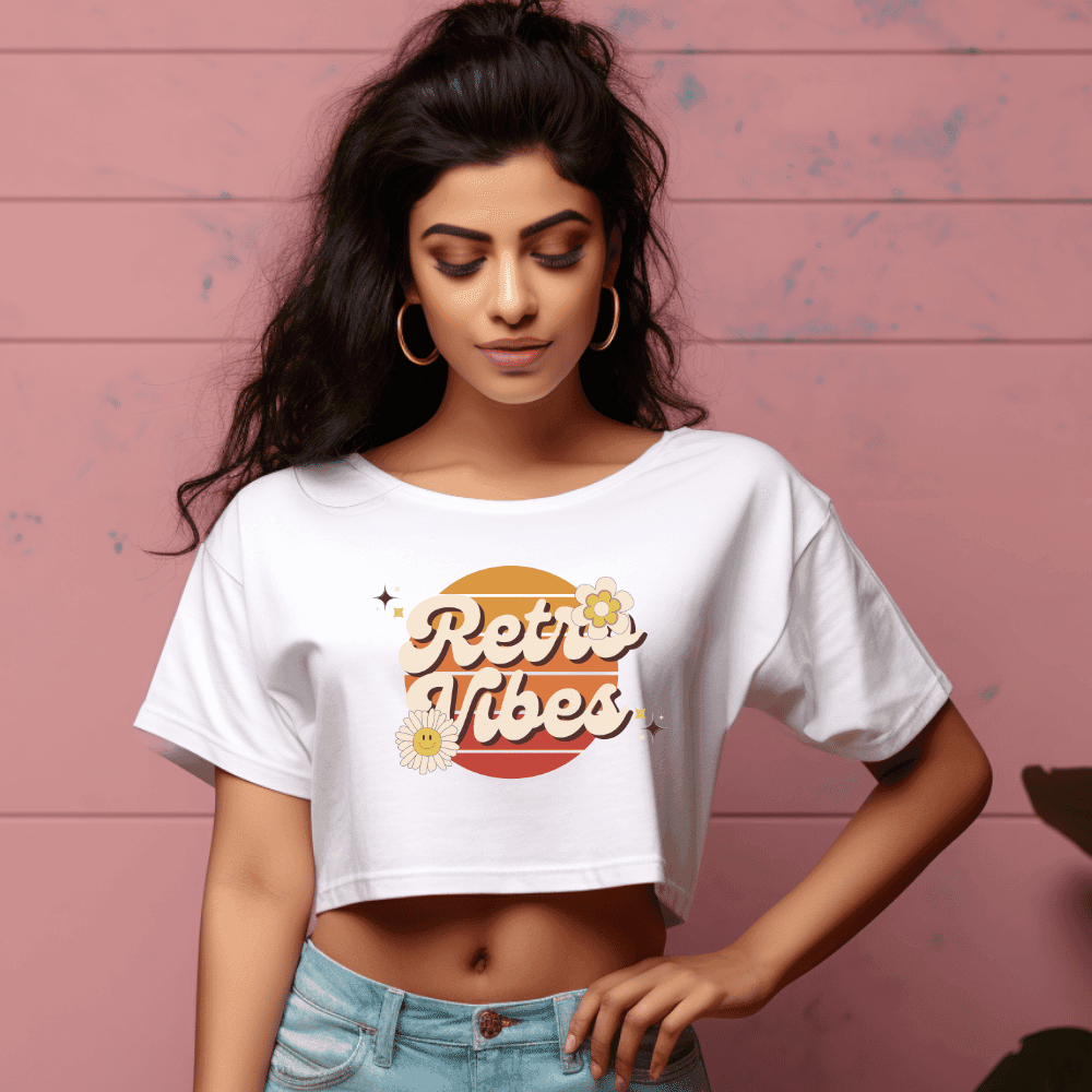 Women's Retro Vibes Graphics Printed Crop Top Main image