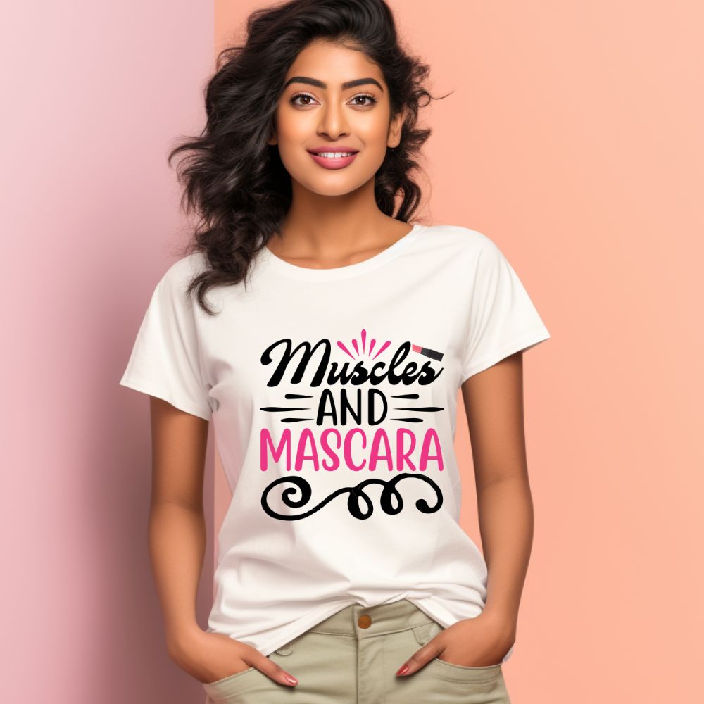 Women's Muscles and Mascara Design Printed T-Shirt Main image