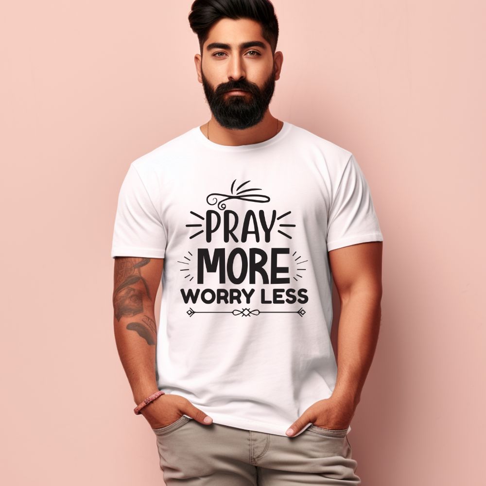 Men's Pray More Worry Less Design Printed T-Shirt