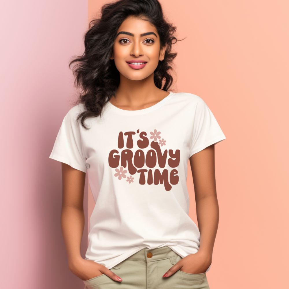 Women's It's Groovy Time Design Printed T-Shirt Main image