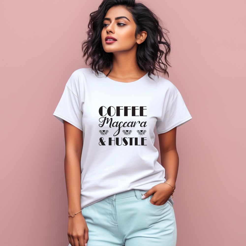Women's Coffee Mascara Hustle Design Printed T-Shirt