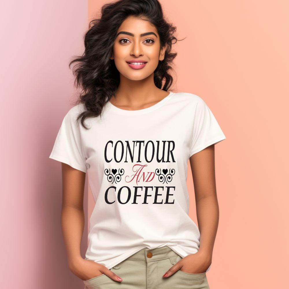 Women's Contour And Coffee Design Printed T-Shirt