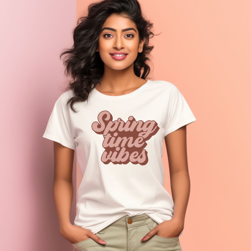 Women's Spring Time Vibes Design Printed T-Shirt