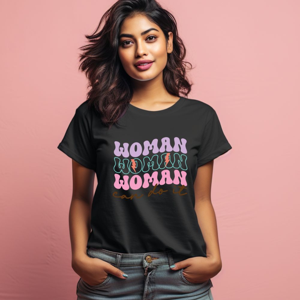 Women's Woman Can Do It Design Printed T-Shirt Main image