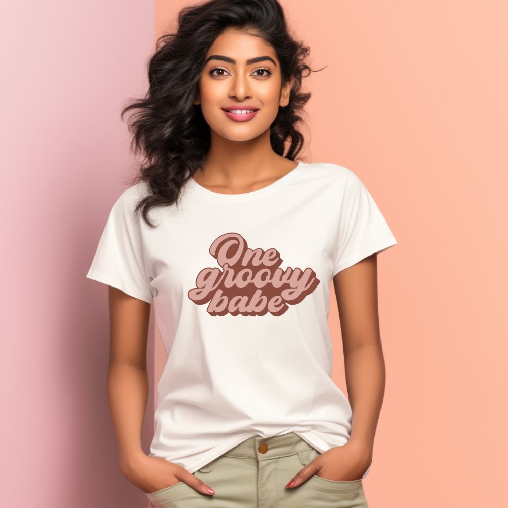 Women's One Groovy Babe Design Printed T-Shirt