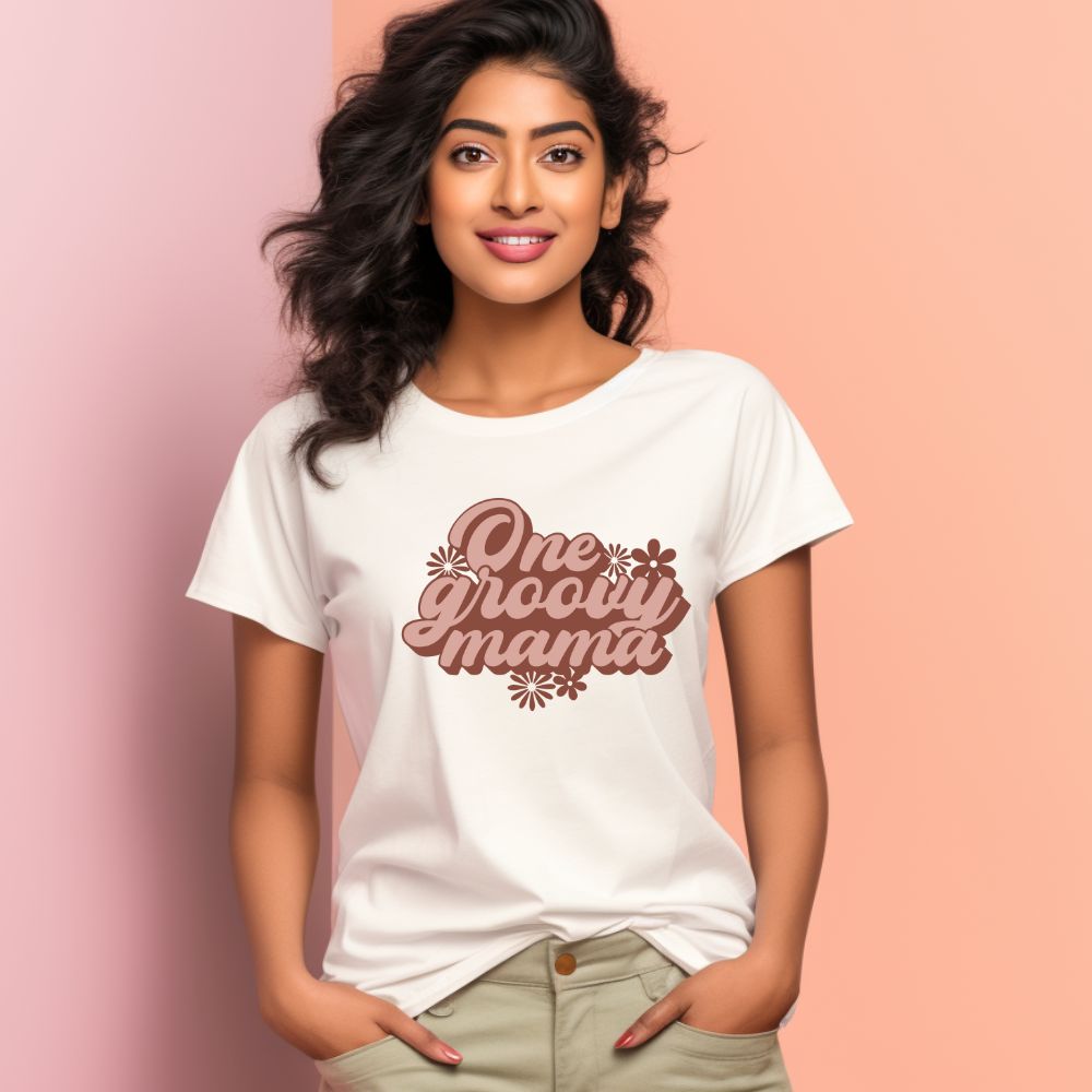 Women's One Groovy Mama Design Printed T-Shirt