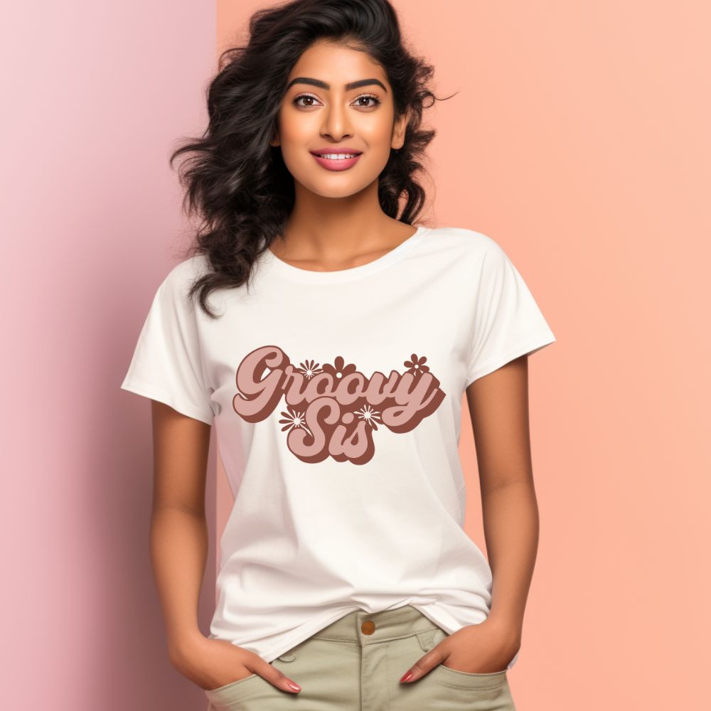 Women's Groovy Sis Design Printed T-Shirt