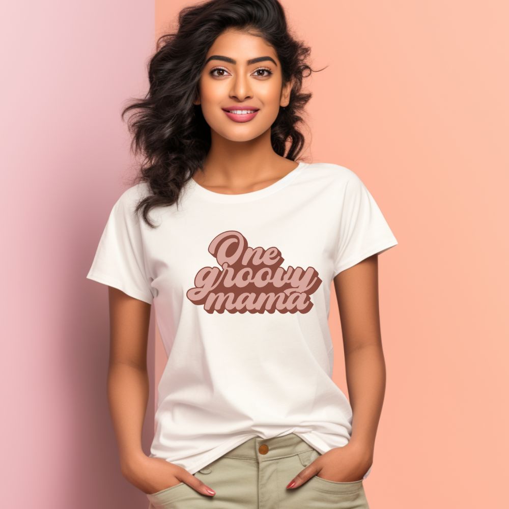 Women's One Groovy Mama Design Printed T-Shirt