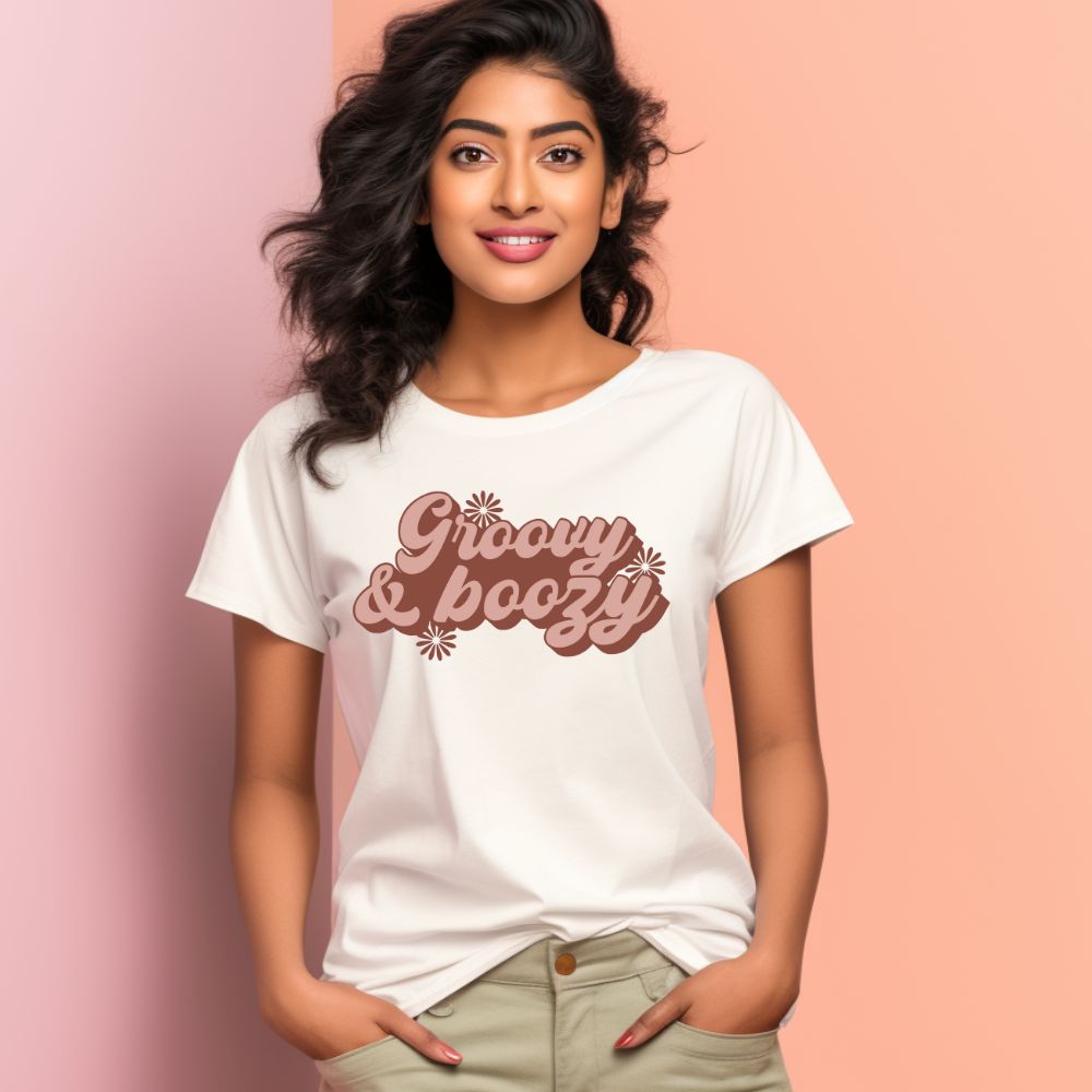 Women's Groovy And Boozy Design Printed T-Shirt Main image