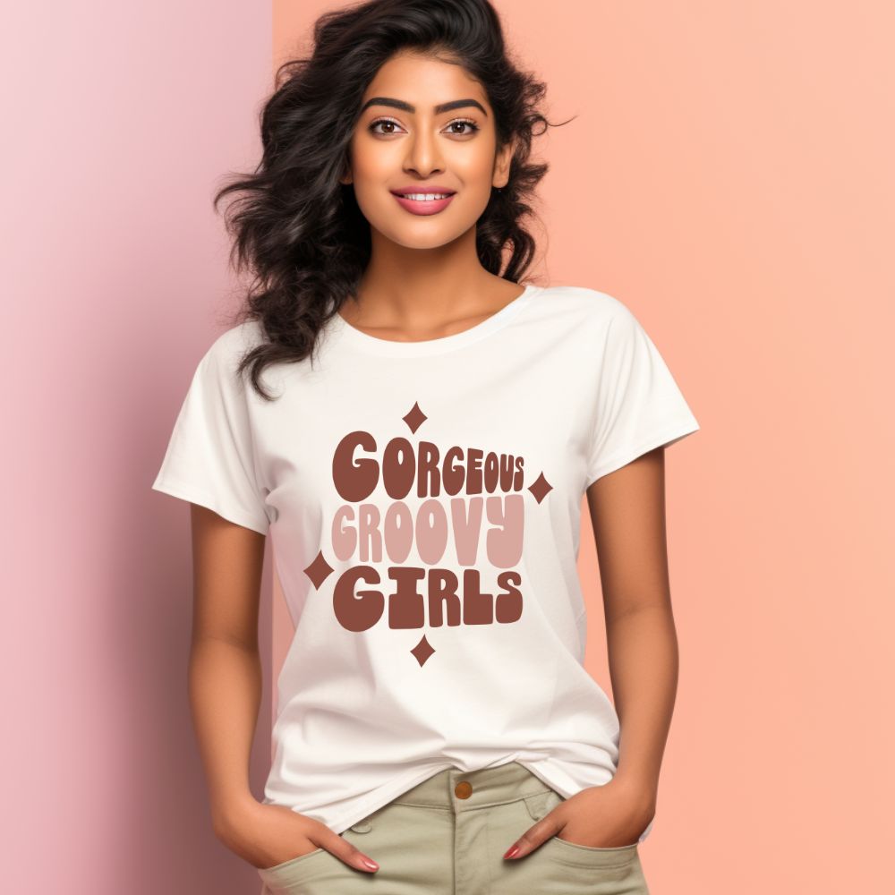 Women's Gorgeous Groovy Girls Design Printed T-Shirt Main image