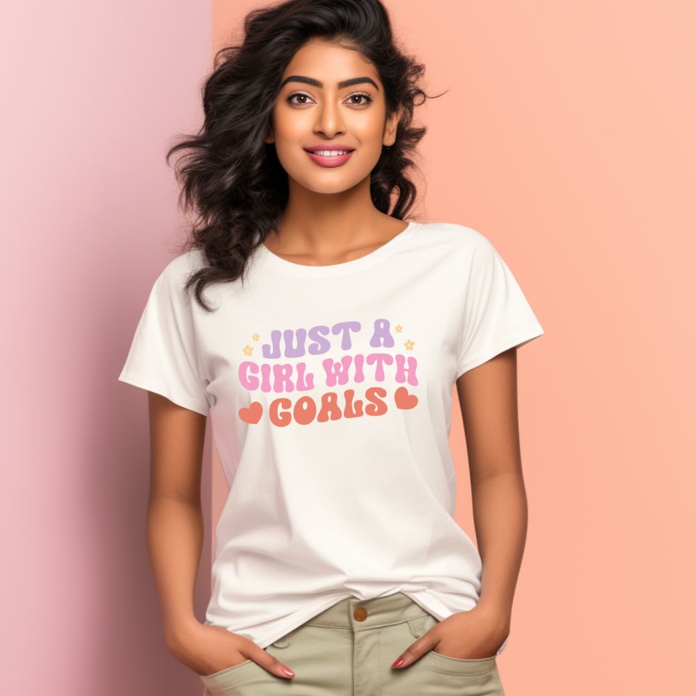 Women's Just A Girl With Goals Design Printed T-Shirt