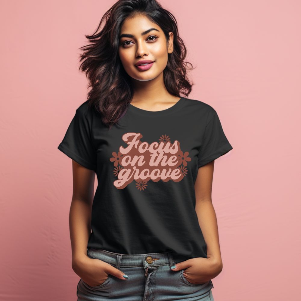 Women's Focus On The Groove Design Printed T-Shirt