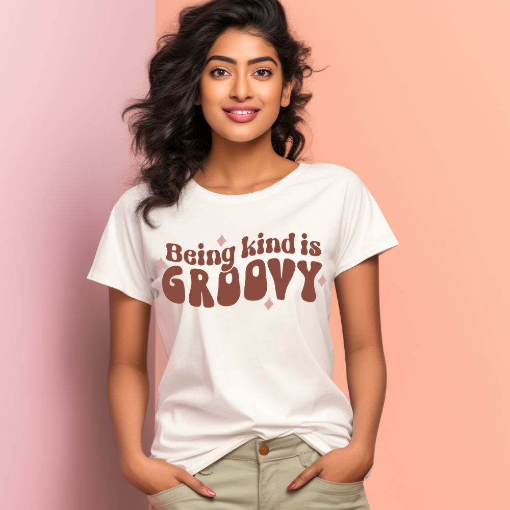 Women's Being Kind Is Groovy Design Printed T-Shirt Main image
