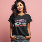 Women's Angry Woman Design Printed T-Shirt