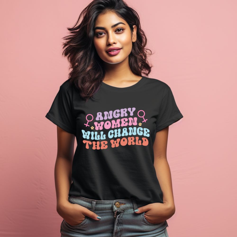 Women's Angry Woman Design Printed T-Shirt