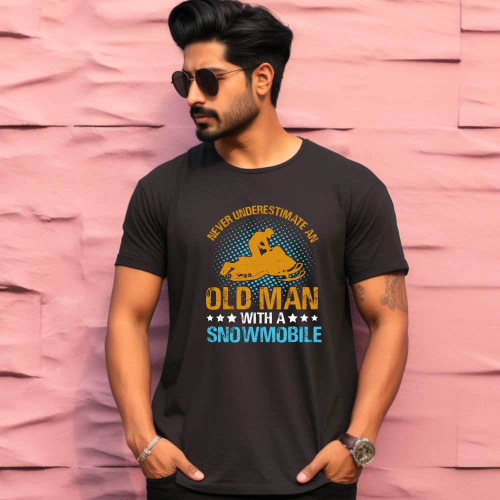 Men's Never Underestimate an Old Man with a Snowmobile Design Printed T-Shirt Main image