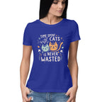 Women's Time Spent with Cats Quote Printed T-Shirt