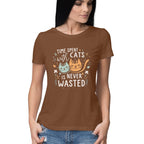 Women's Time Spent with Cats Quote Printed T-Shirt