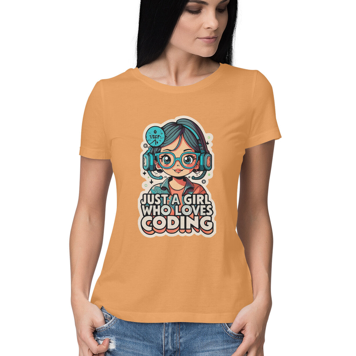 Women's Just a Girl who Loves Coding Quote Printed T-Shirt Secondary image
