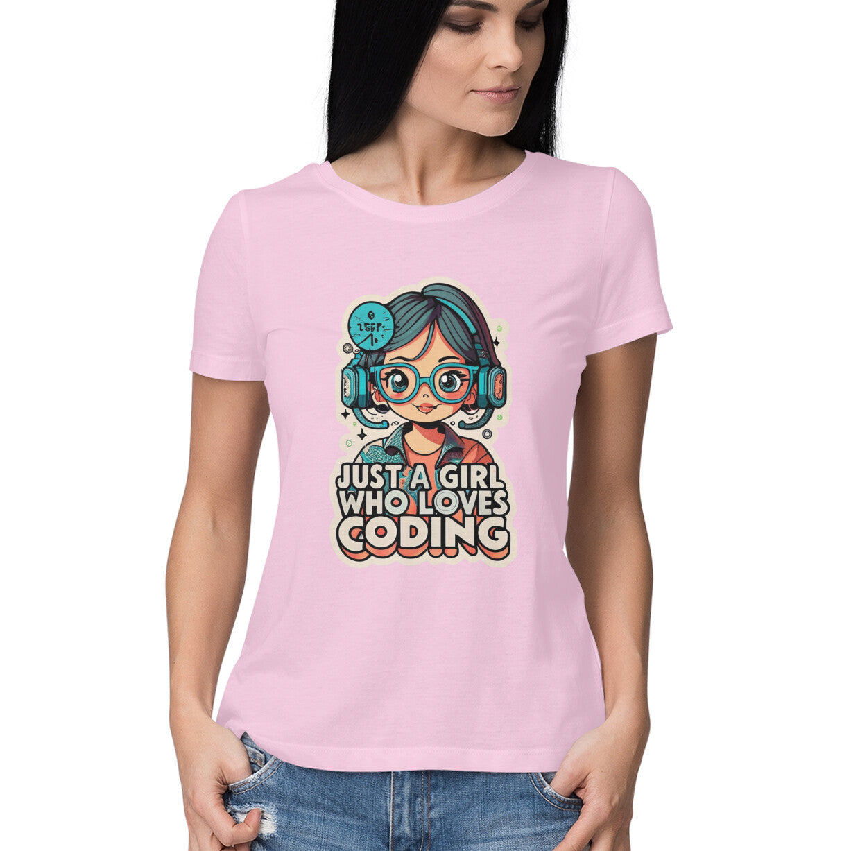 Women's Just a Girl who Loves Coding Quote Printed T-Shirt