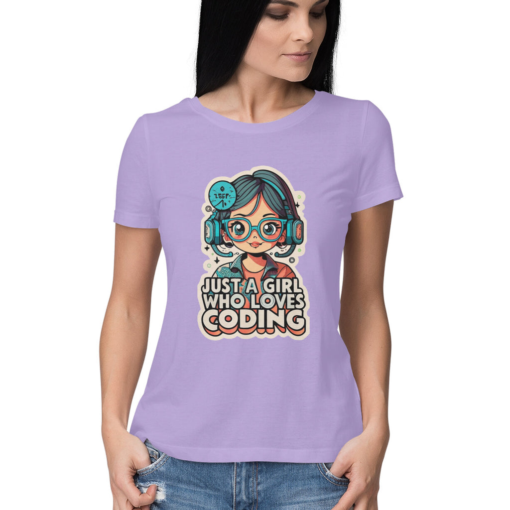 Women's Just a Girl who Loves Coding Quote Printed T-Shirt