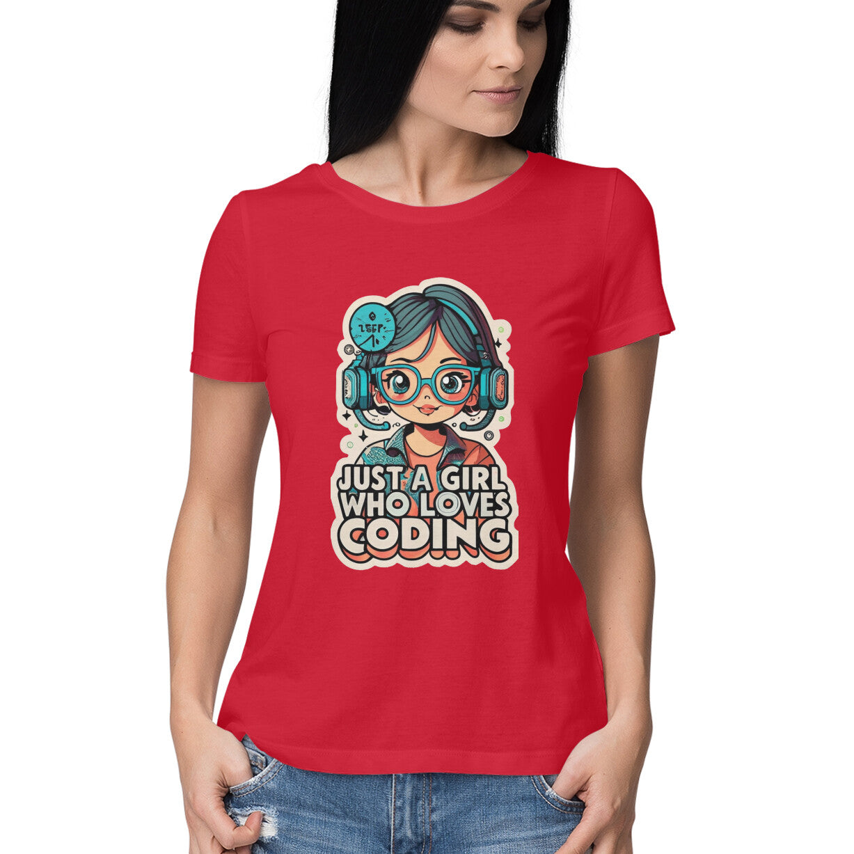 Women's Just a Girl who Loves Coding Quote Printed T-Shirt