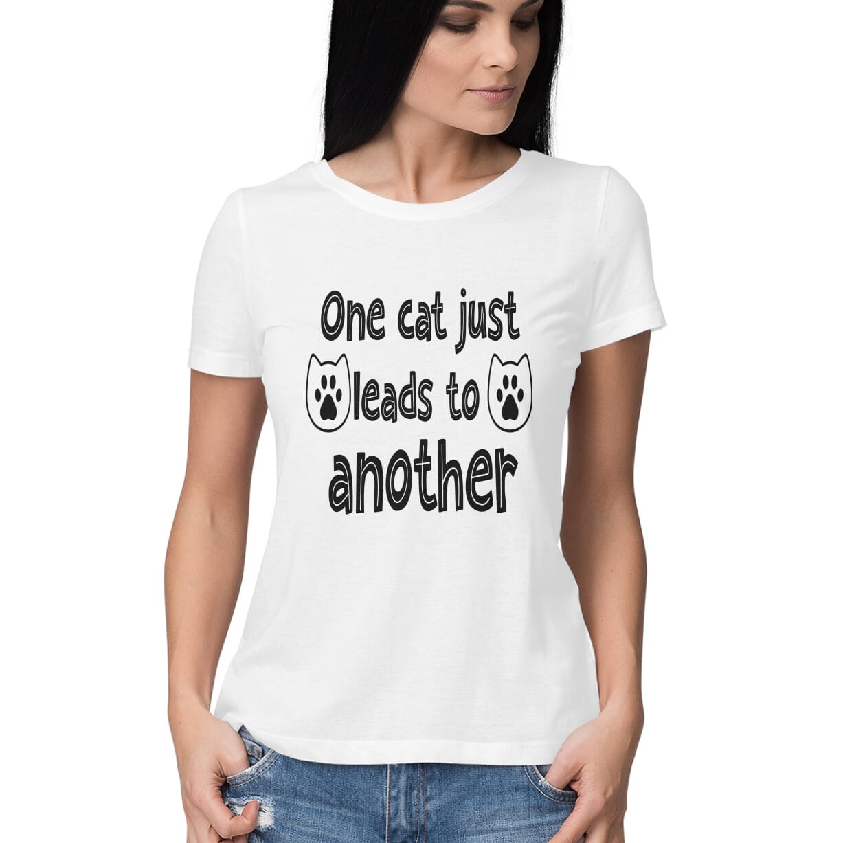 Women's One Cat just Leads to Another Quote Printed T-Shirt