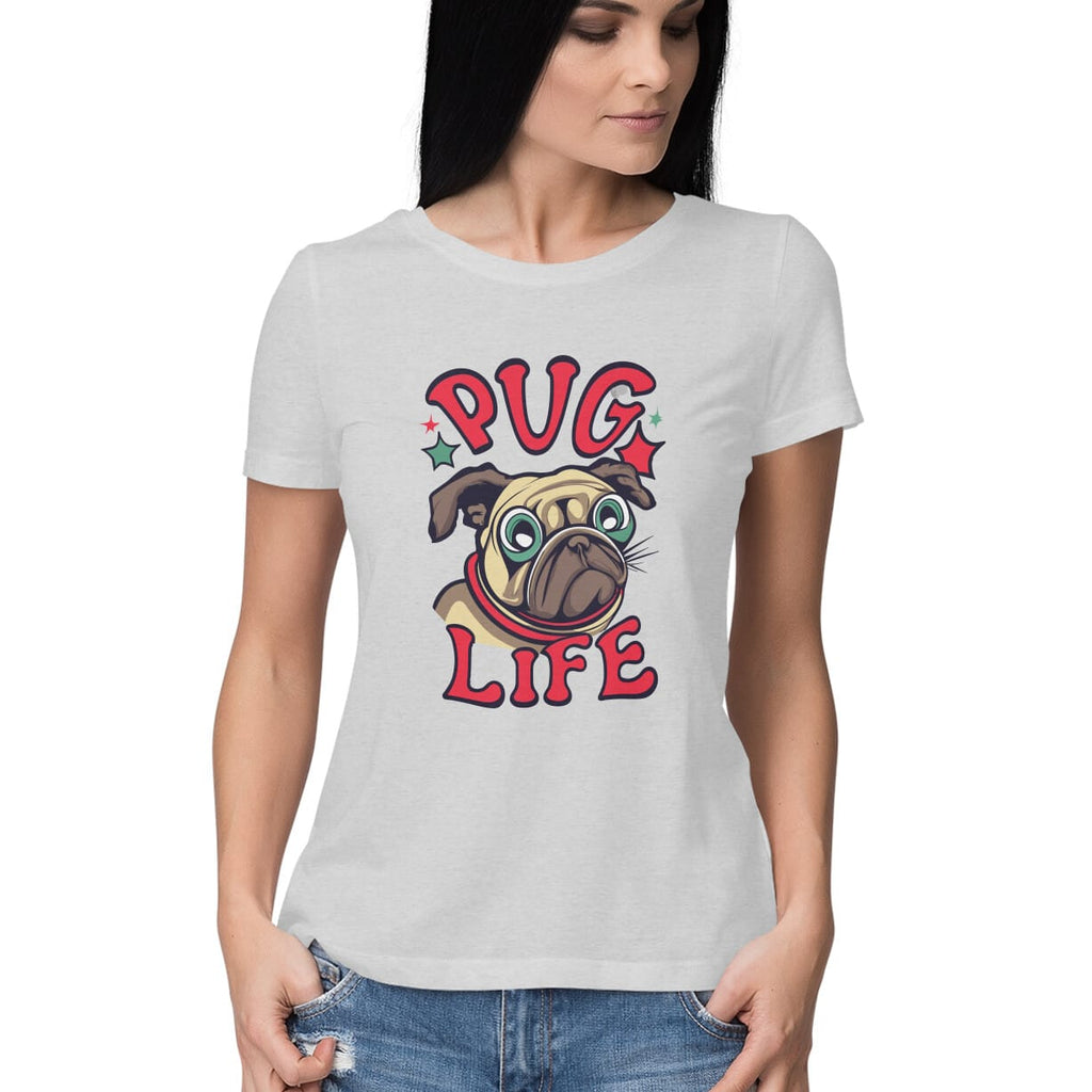 Women's Pug Life Design Printed T-Shirt