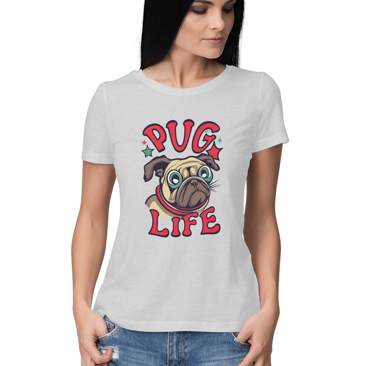 Women's Pug Life Design Printed T-Shirt
