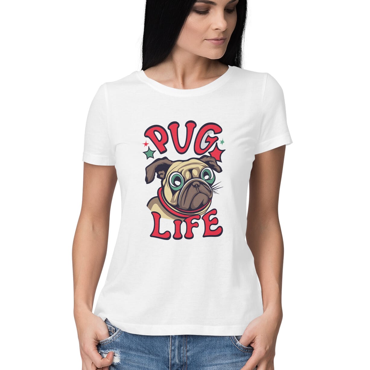 Women's Pug Life Design Printed T-Shirt Secondary image