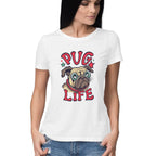 Women's Pug Life Design Printed T-Shirt