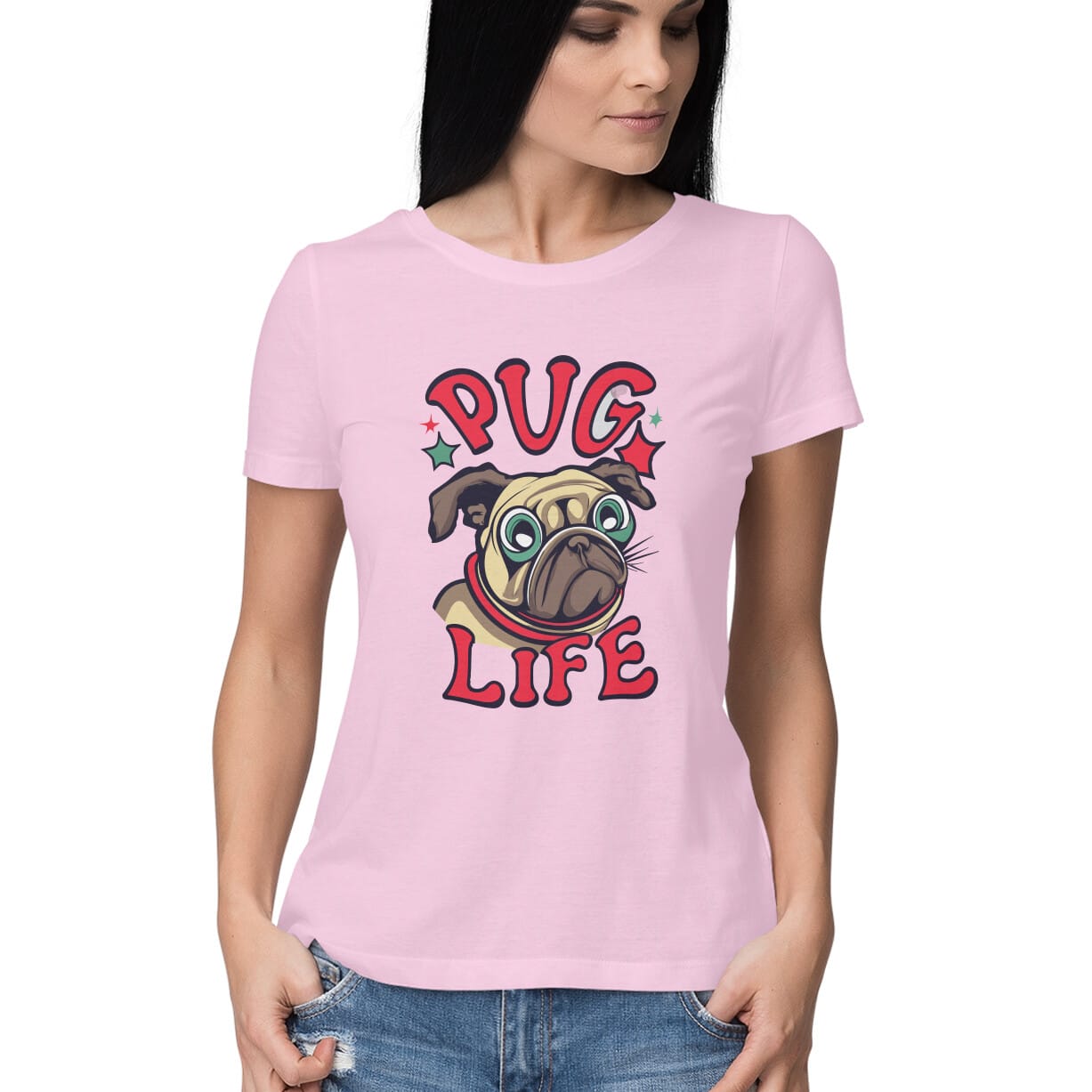 Women's Pug Life Design Printed T-Shirt