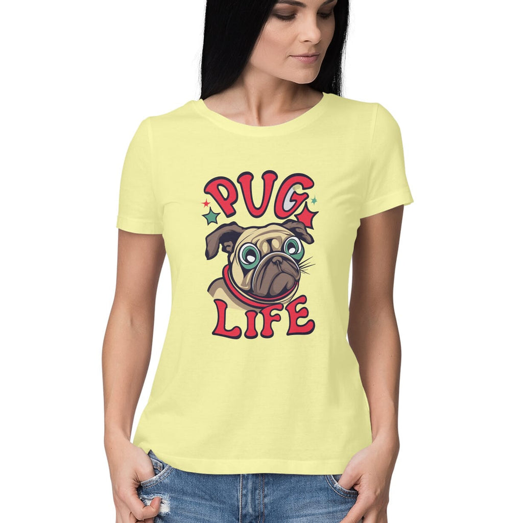 Women's Pug Life Design Printed T-Shirt