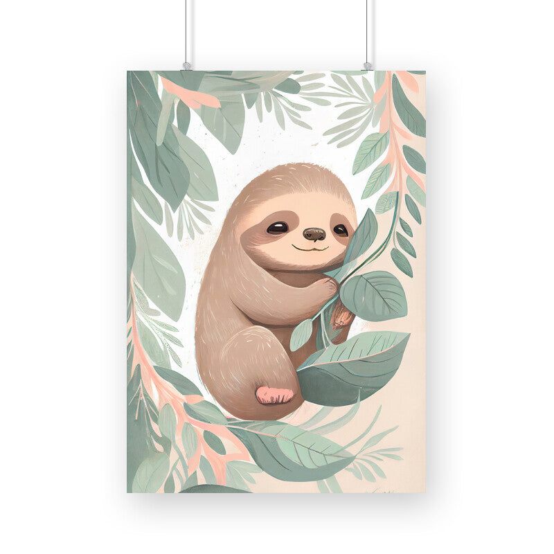Baby Sloth on Leaf Graphics Printed Posters from Creativeya Main image