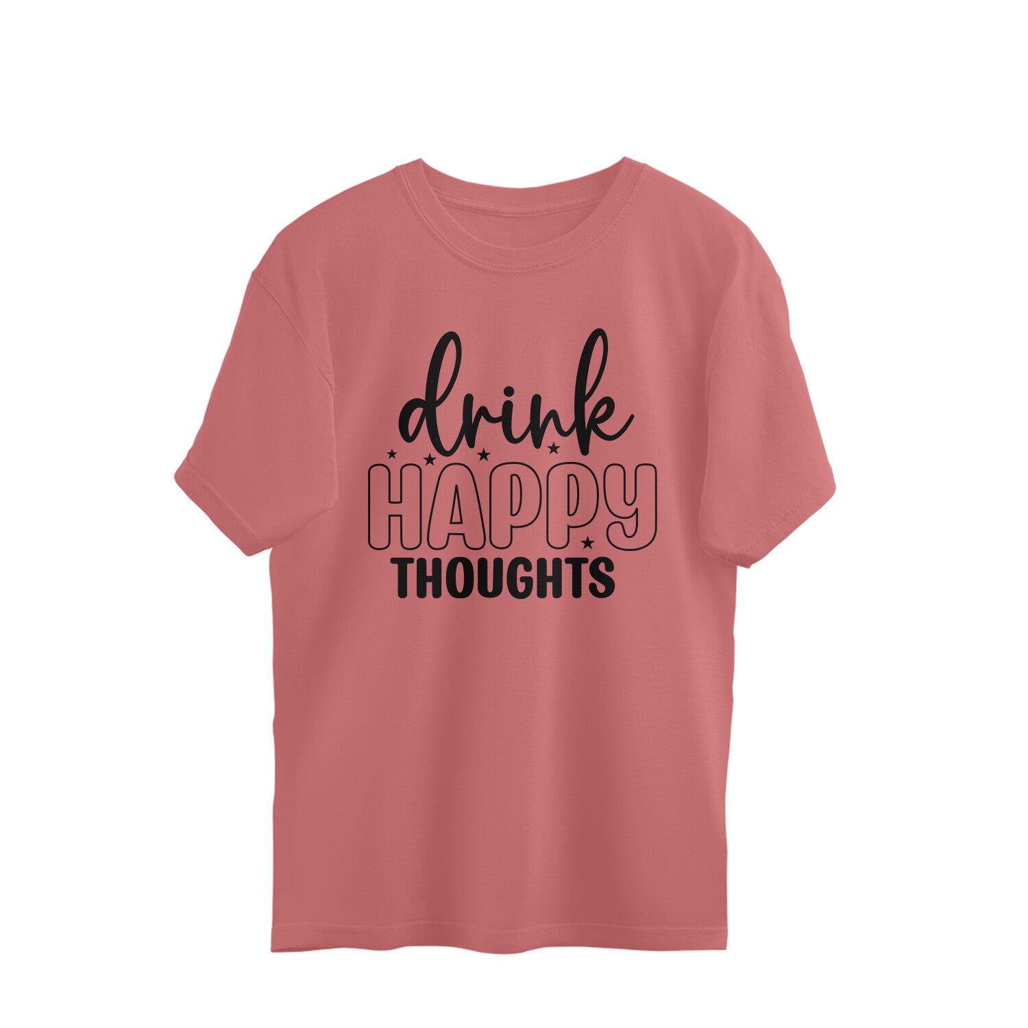 Men's Drink Happy Thoughts Design Printed Oversized T-Shirt Secondary image