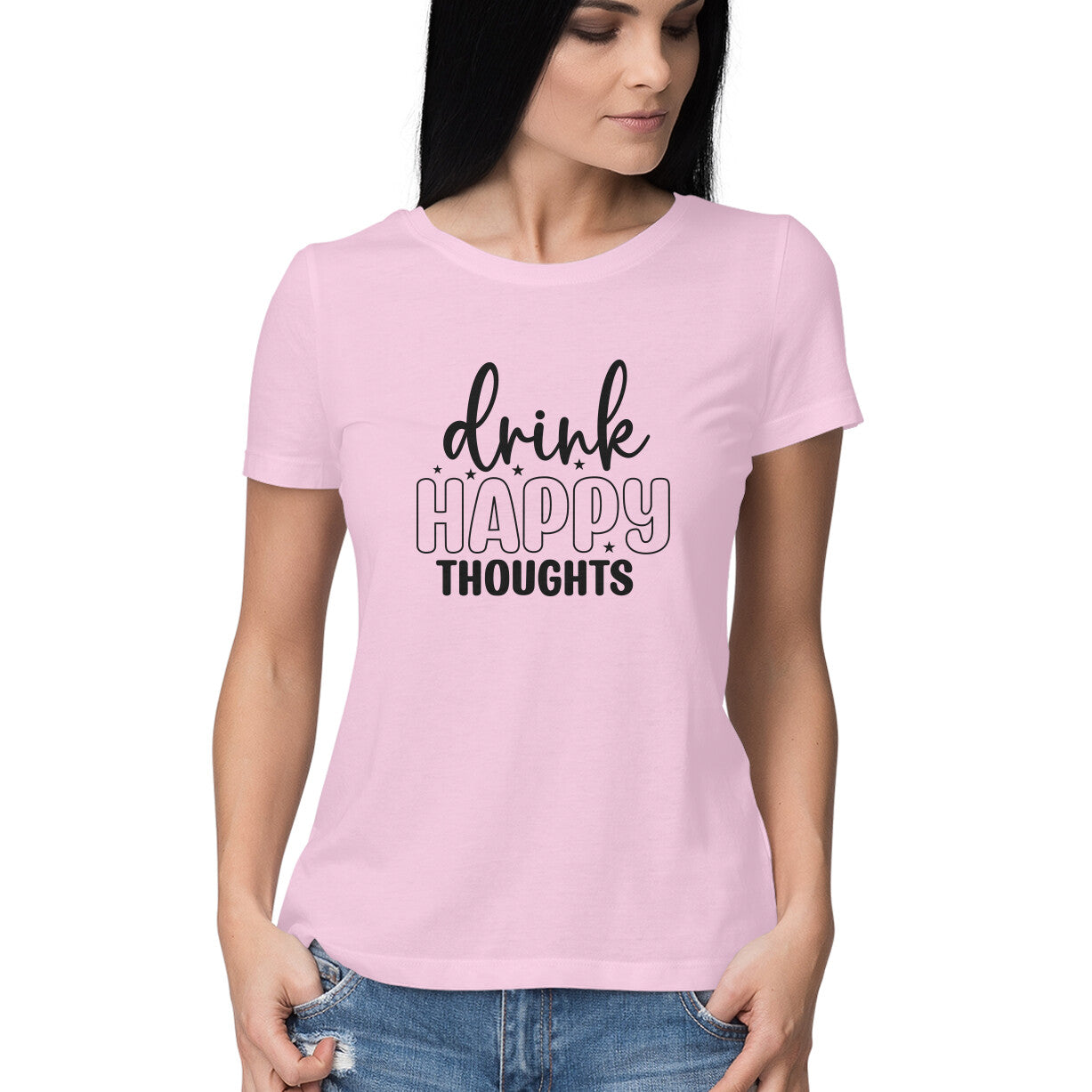 Women's Drink Happy Thoughts Graphics Printed T-Shirt