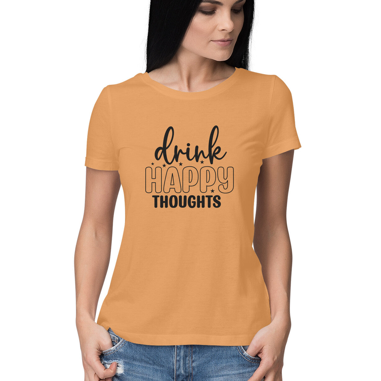 Women's Drink Happy Thoughts Graphics Printed T-Shirt