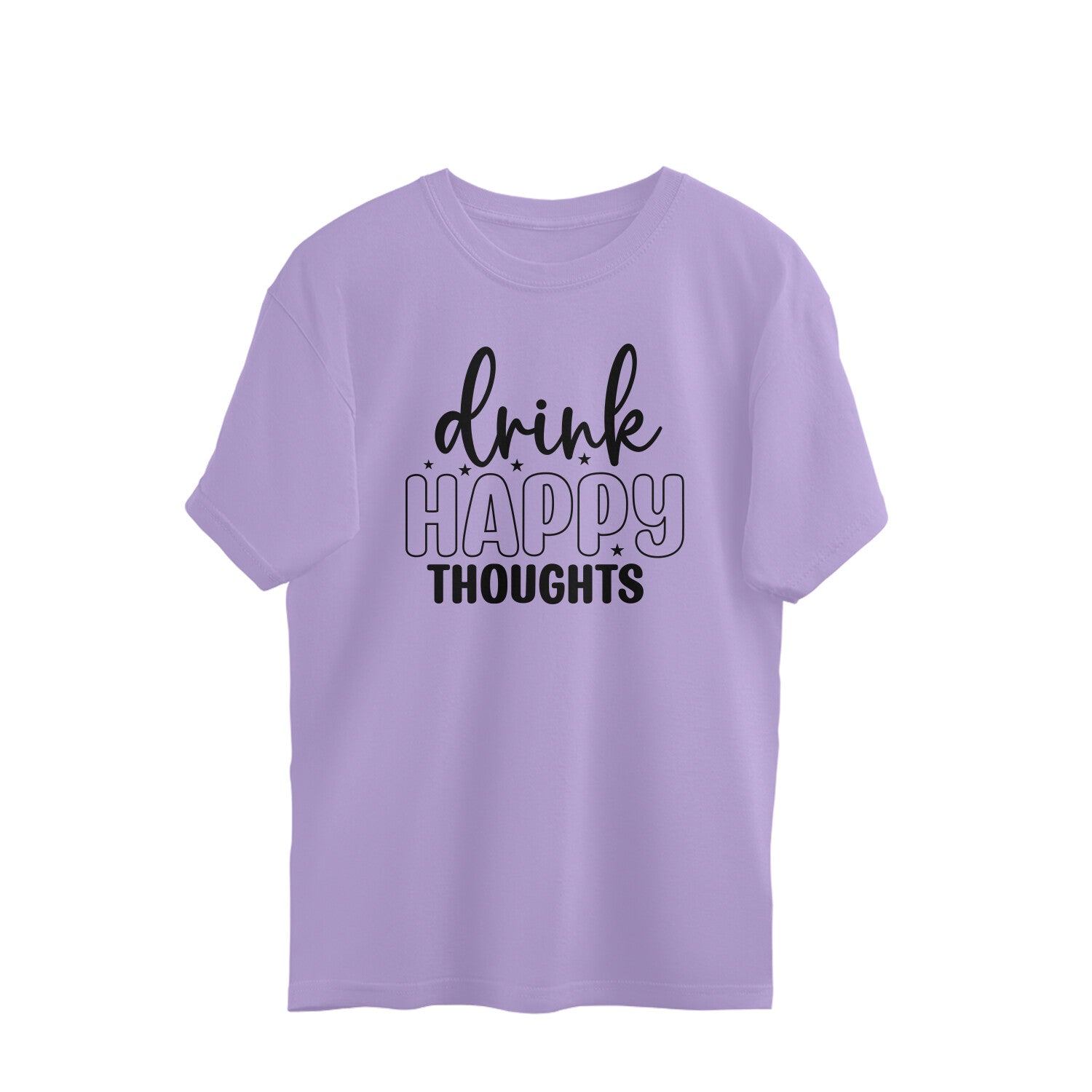 Women's Drink Happy Thoughts Graphics Printed Oversized T-Shirt
