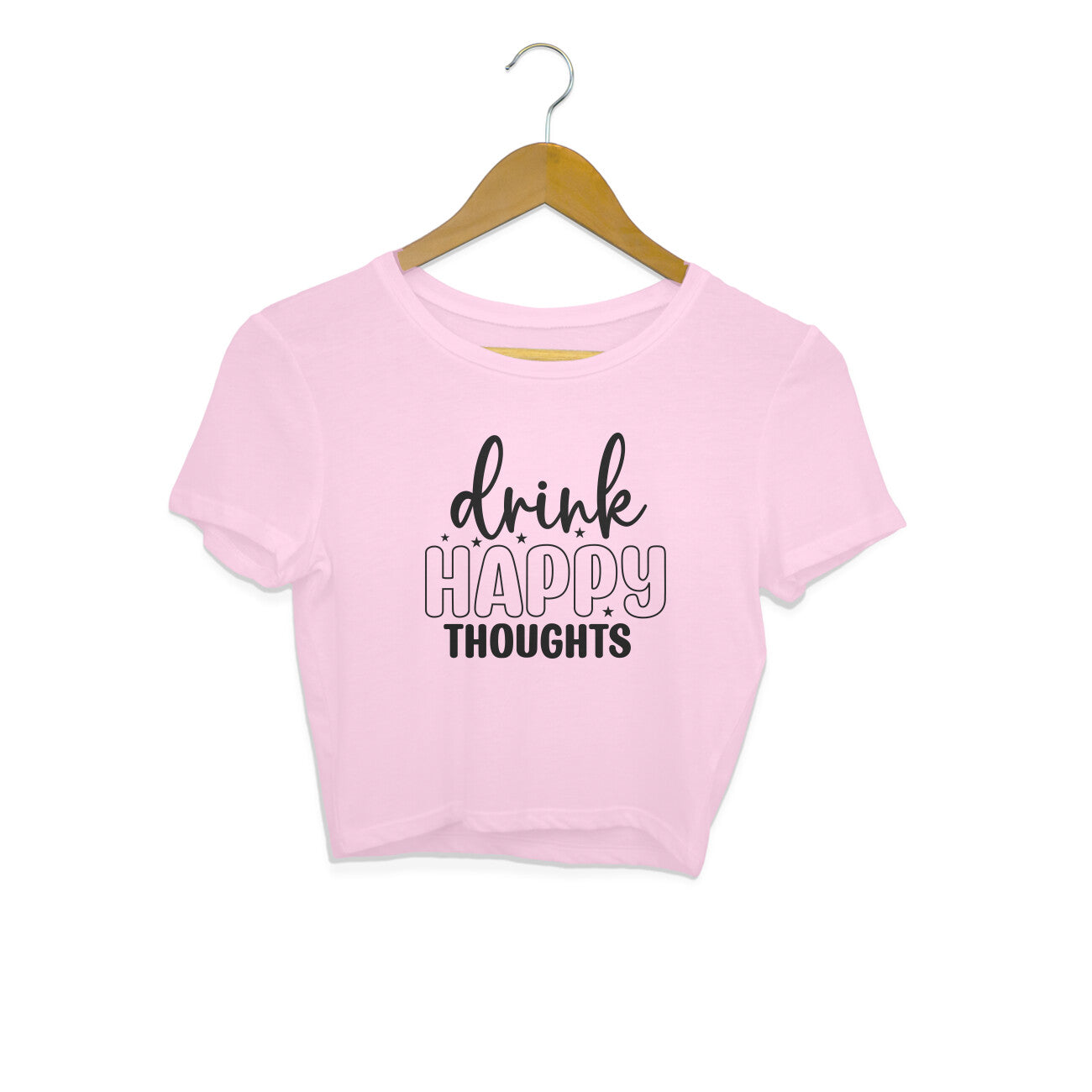 Women's Drink Happy Thoughts Graphics Printed Crop Tops