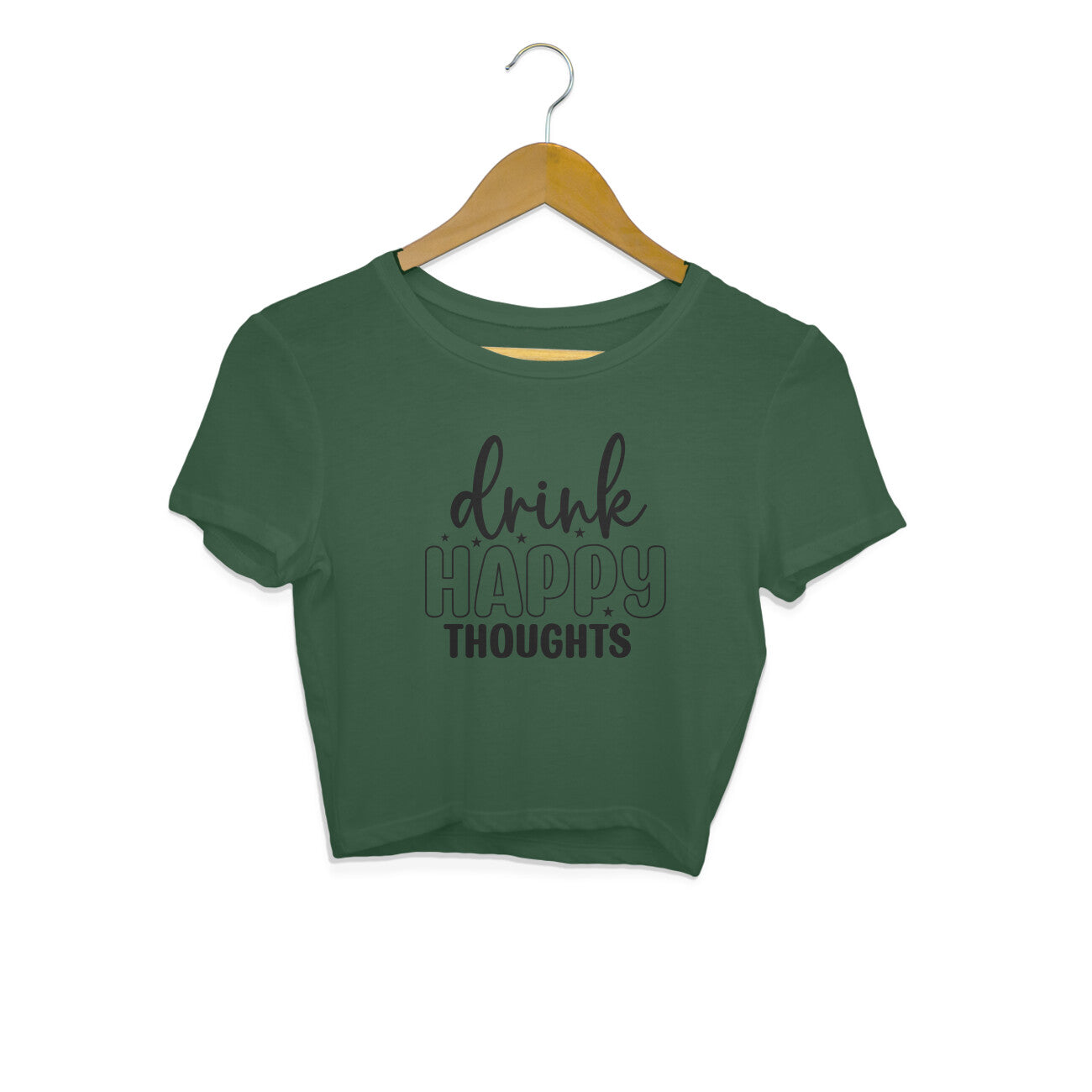 Women's Drink Happy Thoughts Graphics Printed Crop Tops