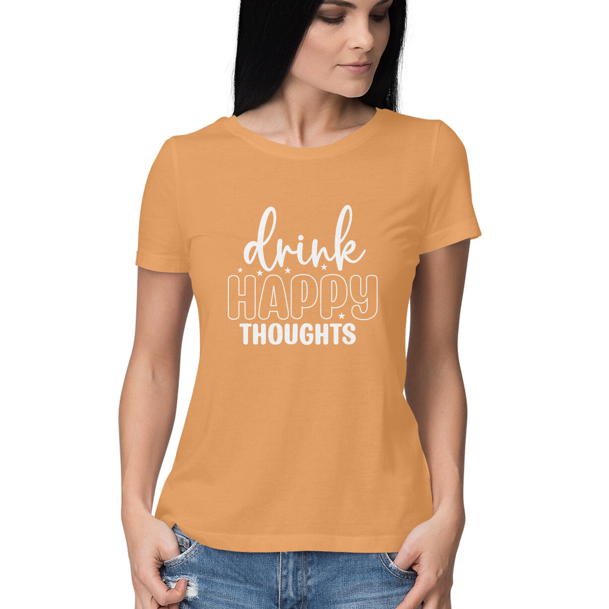Women's Drink Happy Thoughts Graphics Printed T-Shirt