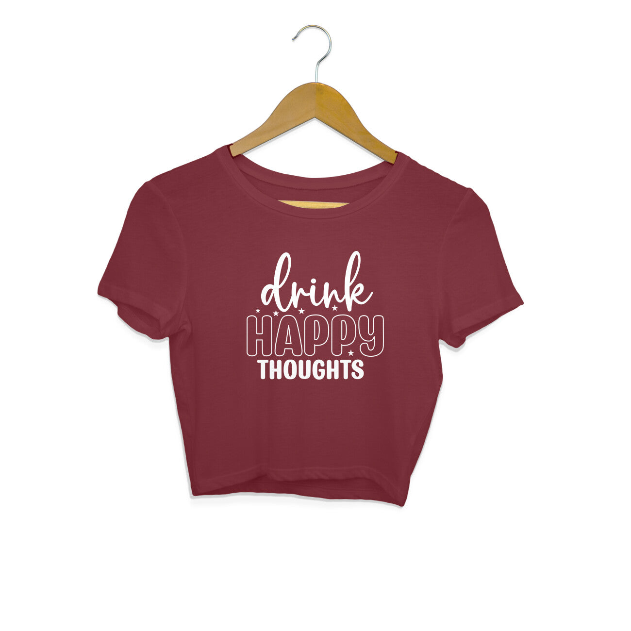 Women's Drink Happy Thoughts Graphics Printed Crop Tops