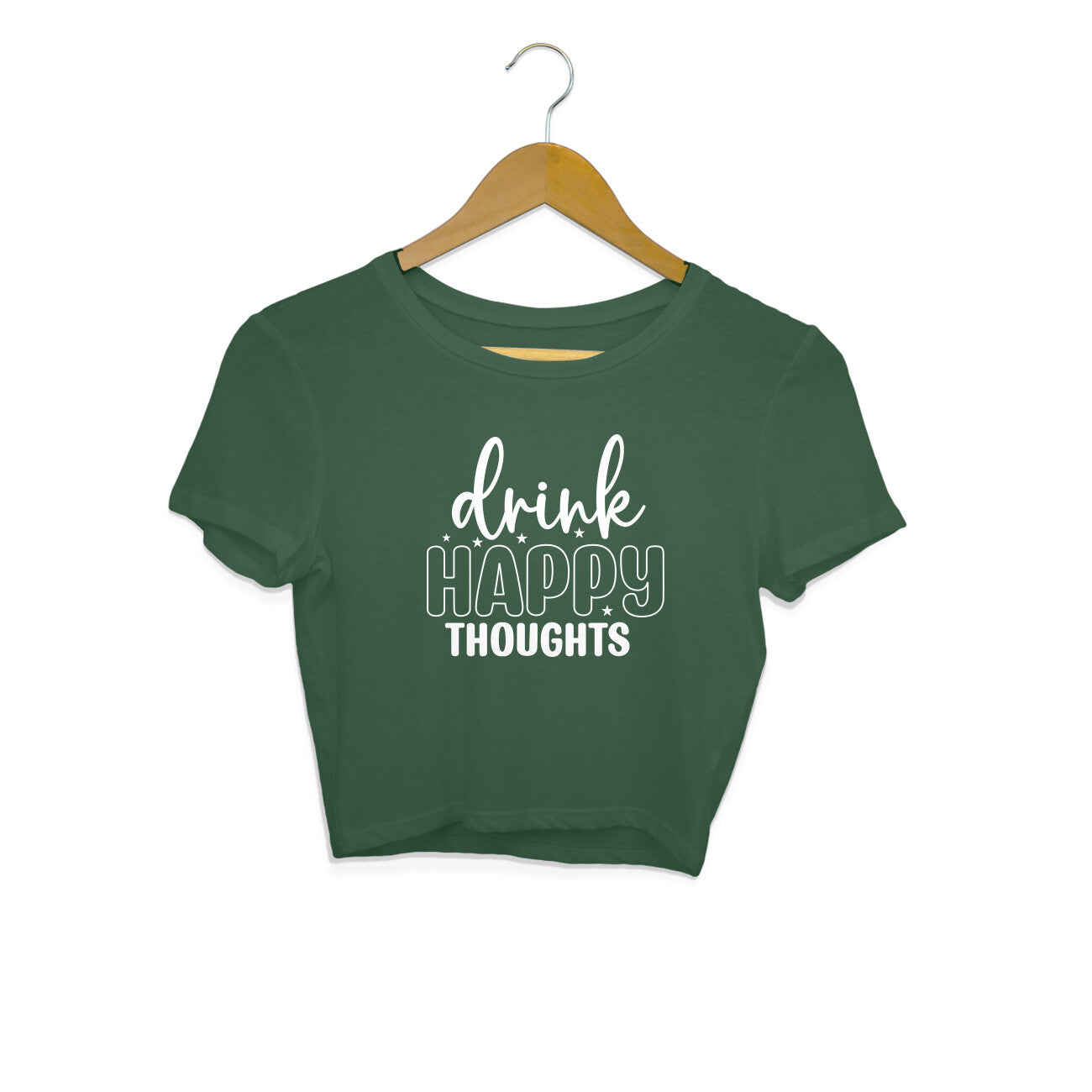 Women's Drink Happy Thoughts Graphics Printed Crop Tops
