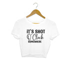 Women's It's Shot O' Clock Somewhere Graphics Printed Crop Tops
