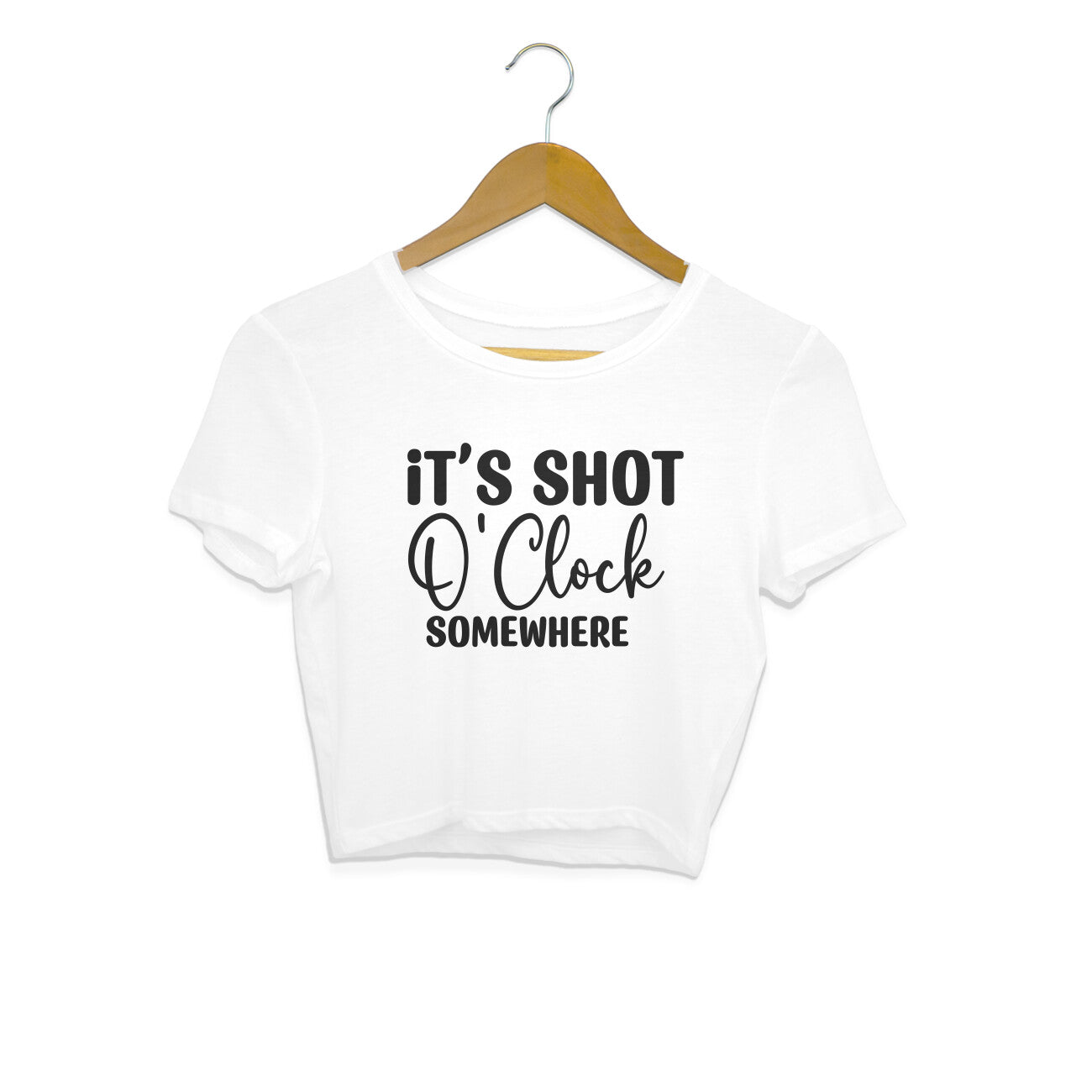 Women's It's Shot O' Clock Somewhere Graphics Printed Crop Tops